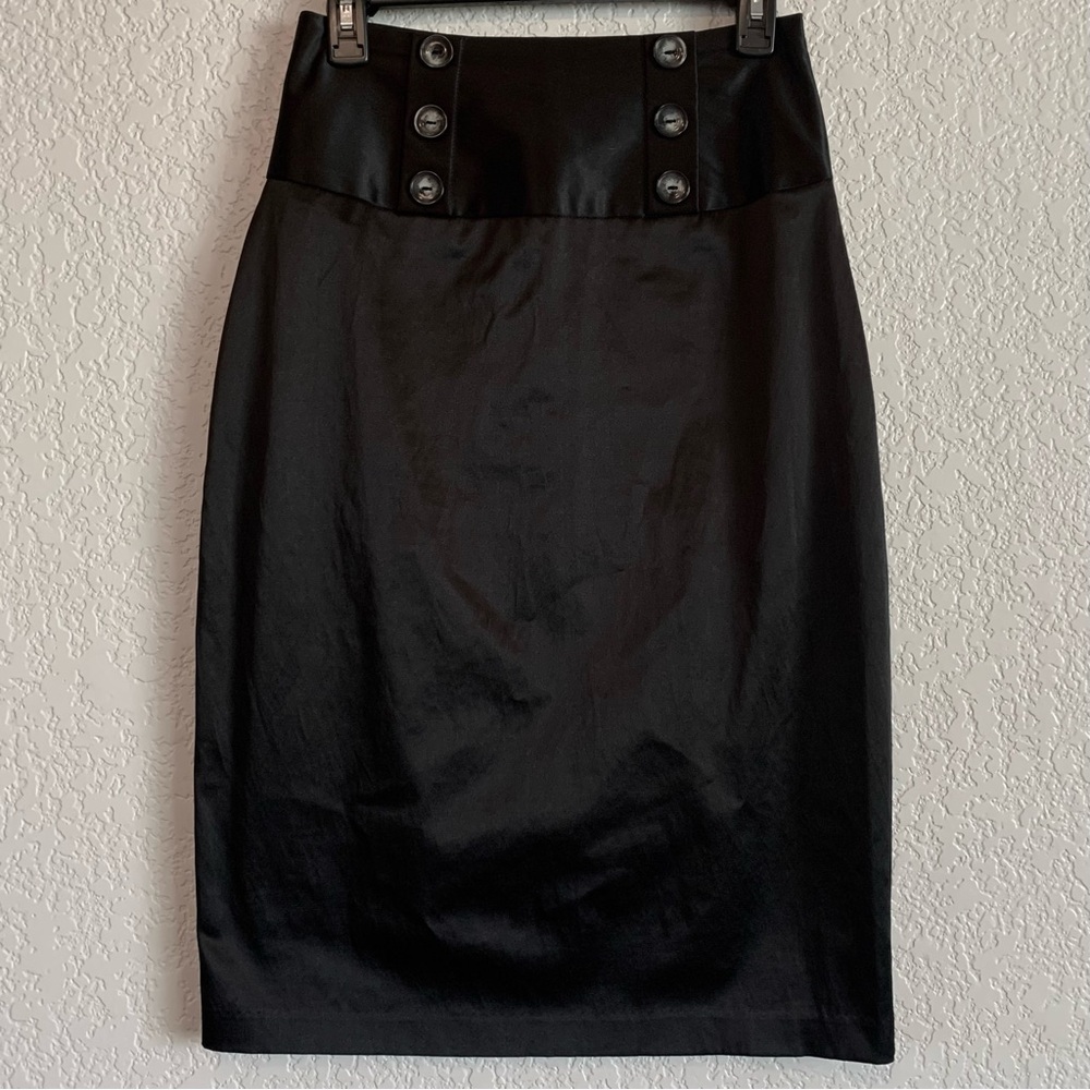 IZ Byer California | Satin Black Pencil Skirt Pin Up Style